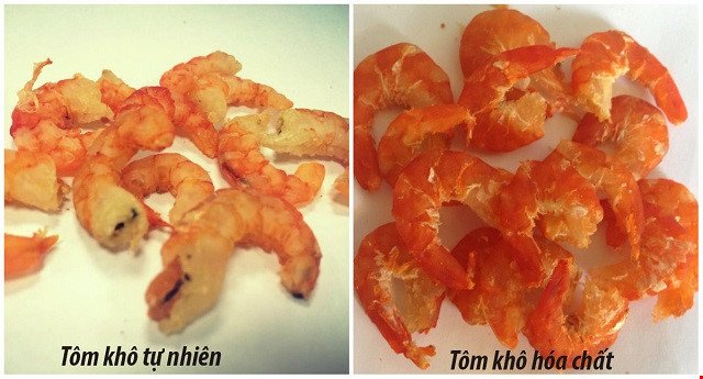 Tôm khô tự nhiên màu kém bắt mắt hơn.