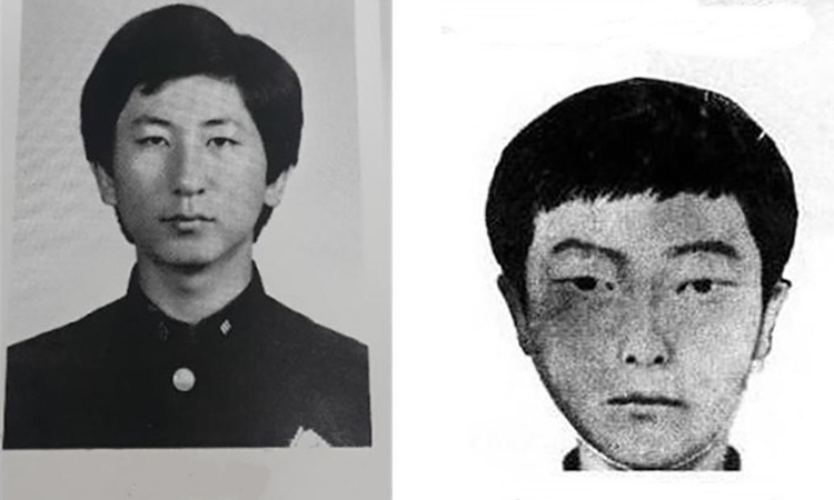 Ảnh tốt nghiệp cấp ba của Lee Chun-jae (trái) và tranh mô tả kẻ giết người hàng loạt ở Hwaseong. Ảnh: Korea Times.