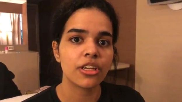 screen grab from a video released to AFPTV via the Twitter account of Rahaf Mohammed al-Qunun