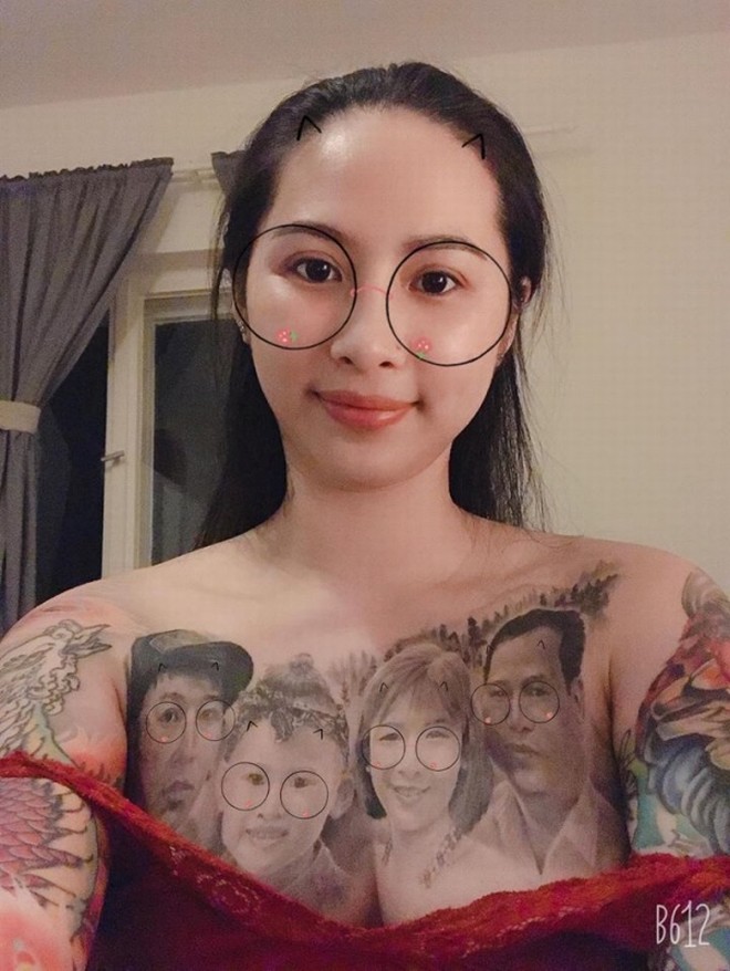 Cô gái Vĩnh Phúc xăm kín ngực bằng bức ảnh chân dung gia đình - 1