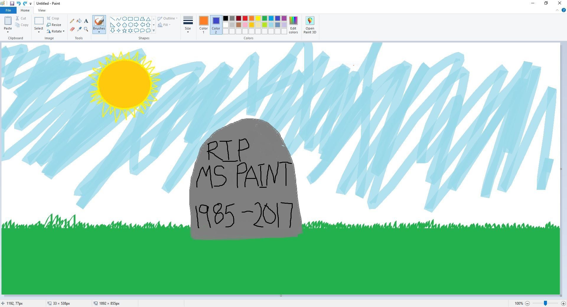 A screengrab shows MS Paint in action on July 24, 2017.