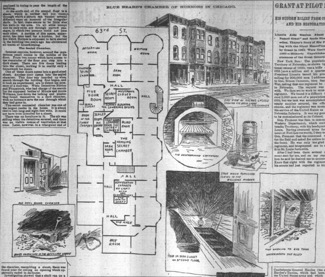 Một tờ báo vẽ lại hình ảnh và mô tả những cái bẫy trong từng lối ra, ngõ vào của khách sạn ma quái này.