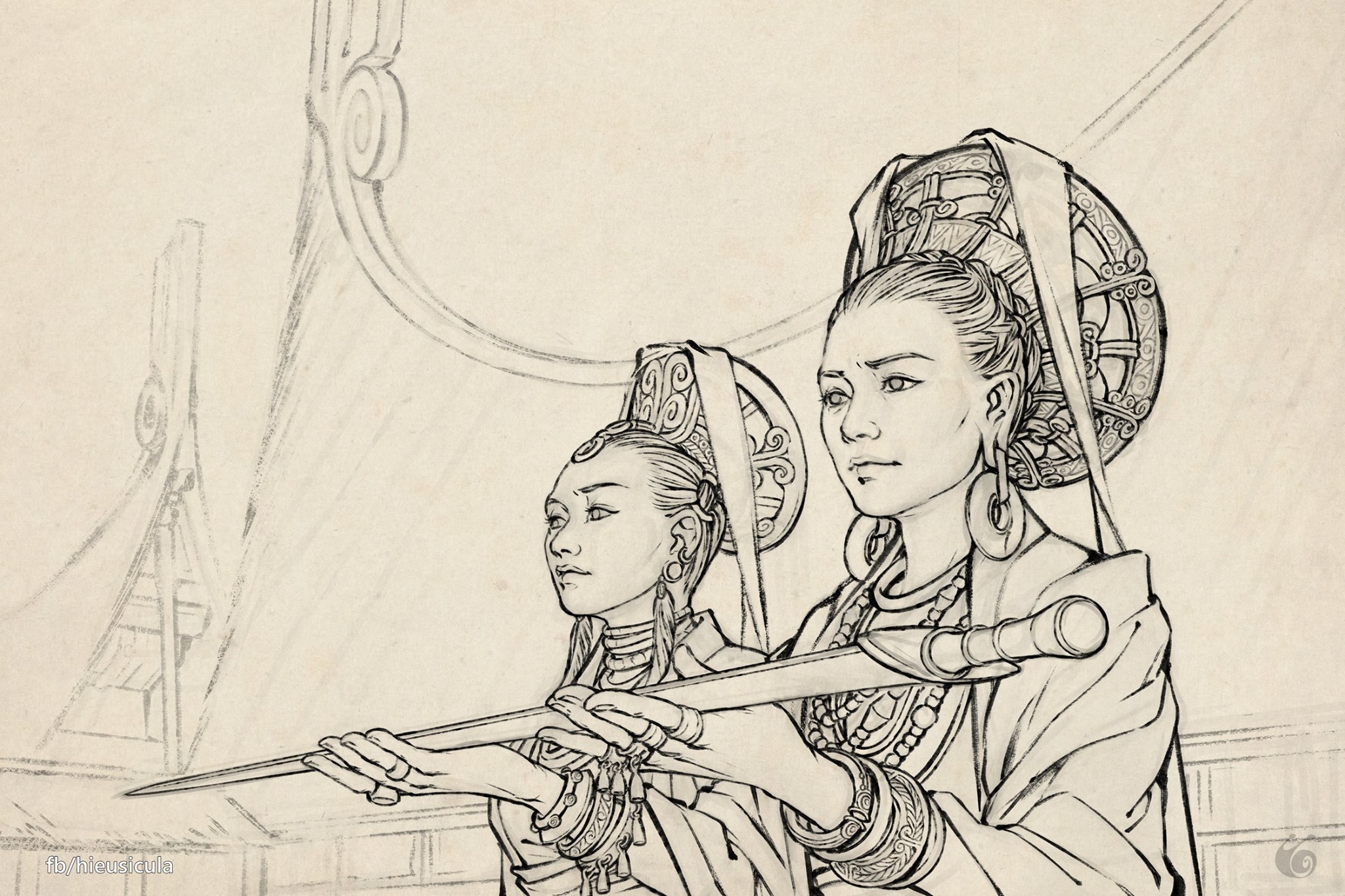 566. ☀ Tranh vẽ về trang phục, kiến trúc thời kỳ Hùng Vương – Lược Sử Tộc  Việt